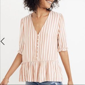 Madewell top striped peplum small